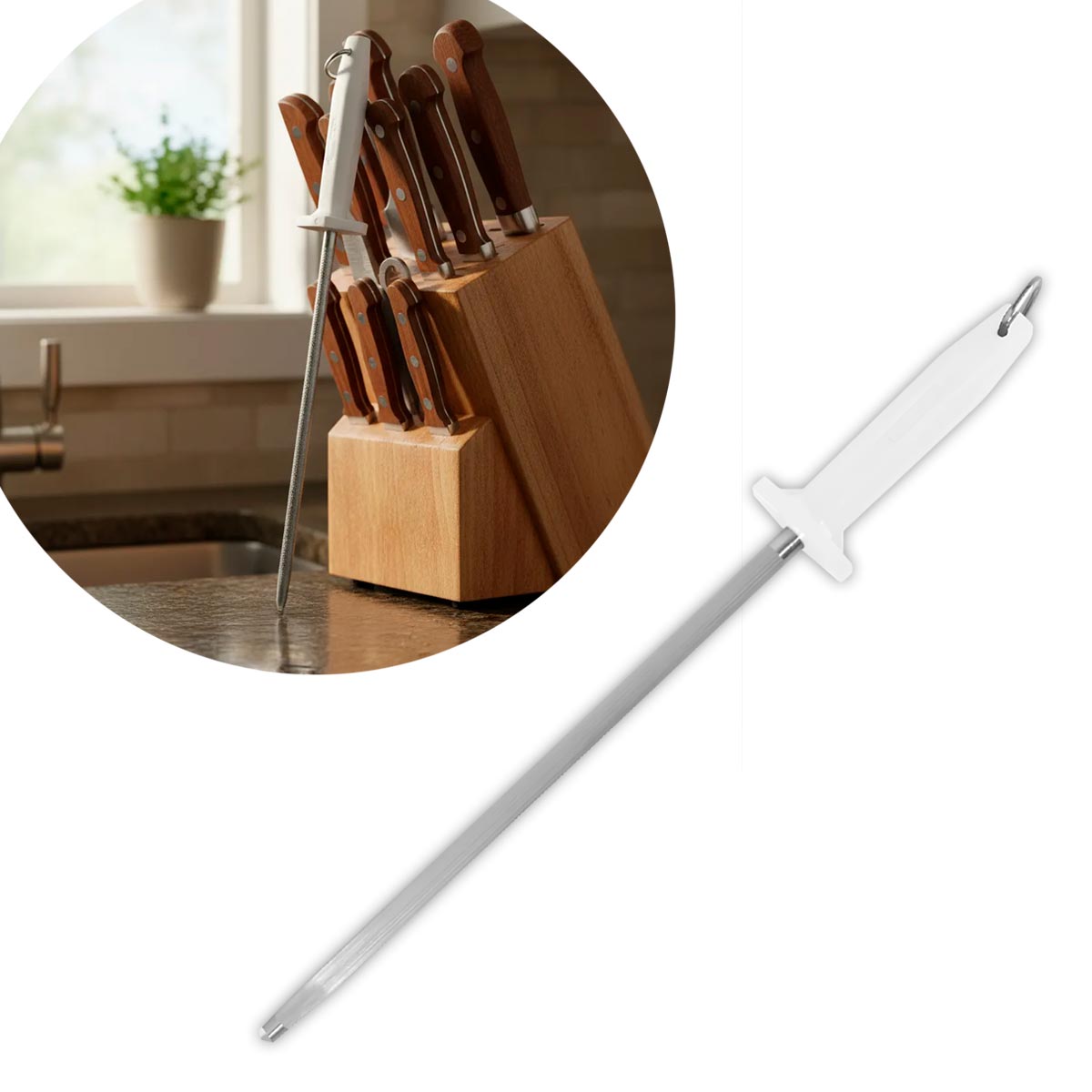 Chaira Afilador De Cuchillos Acero Inoxidable 12 Pulgadas Blanco LION TOOLS Ferreabasto