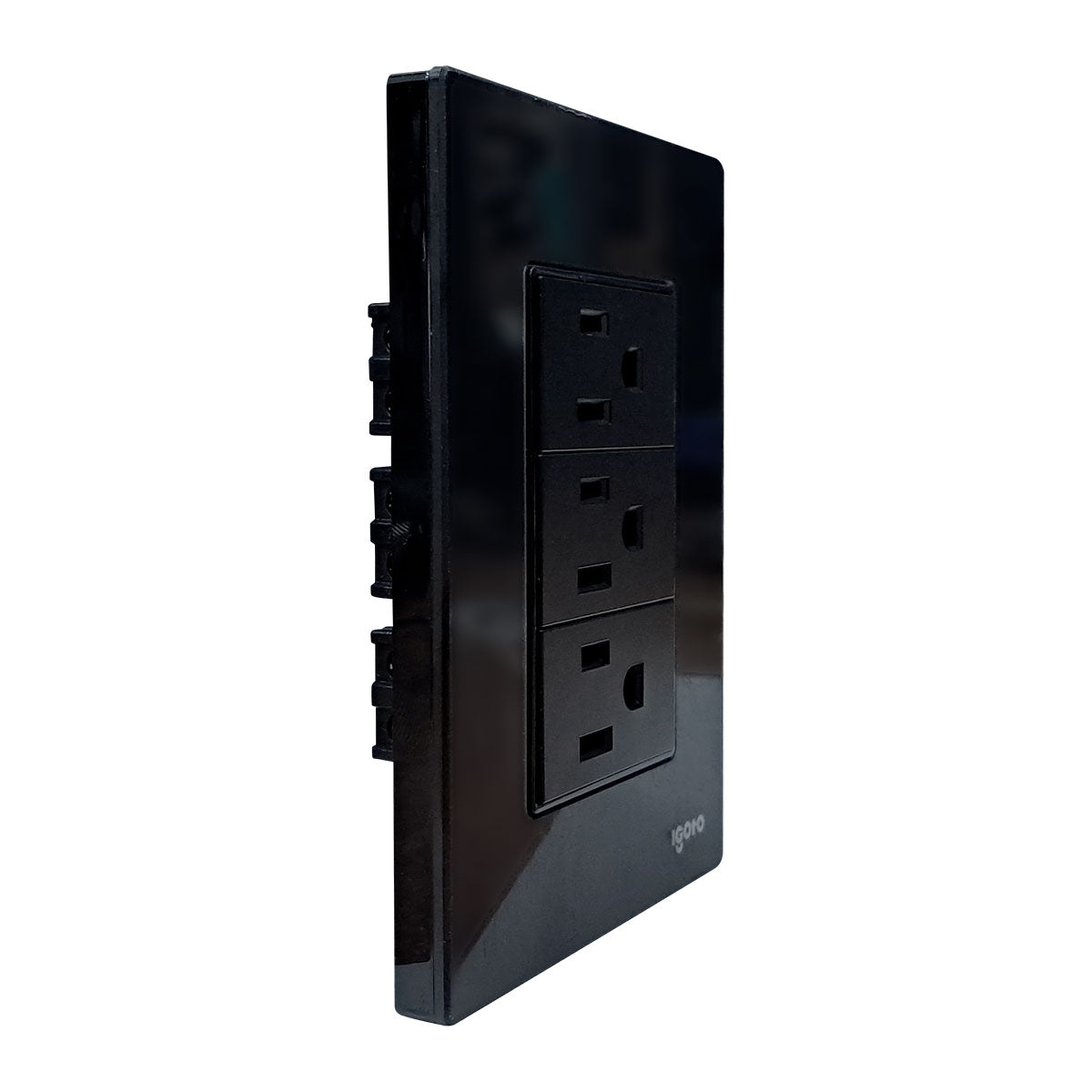 Placa Armada Cristal Con 3 Contactos Sencillos de 1 Modulo Negro Igoto