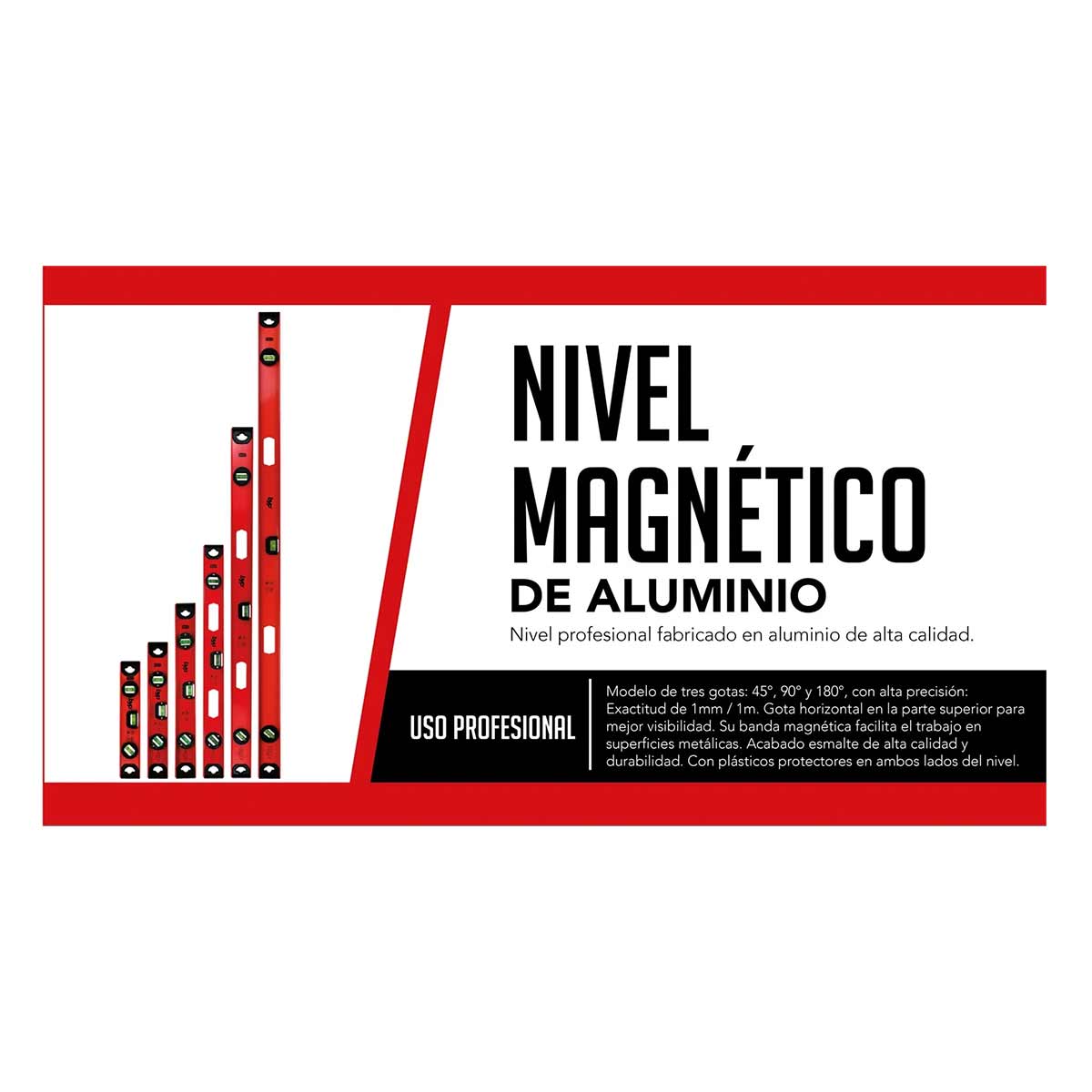 Nivel Magnetico De Aluminio Profesional Rojo 36 Pulgadas