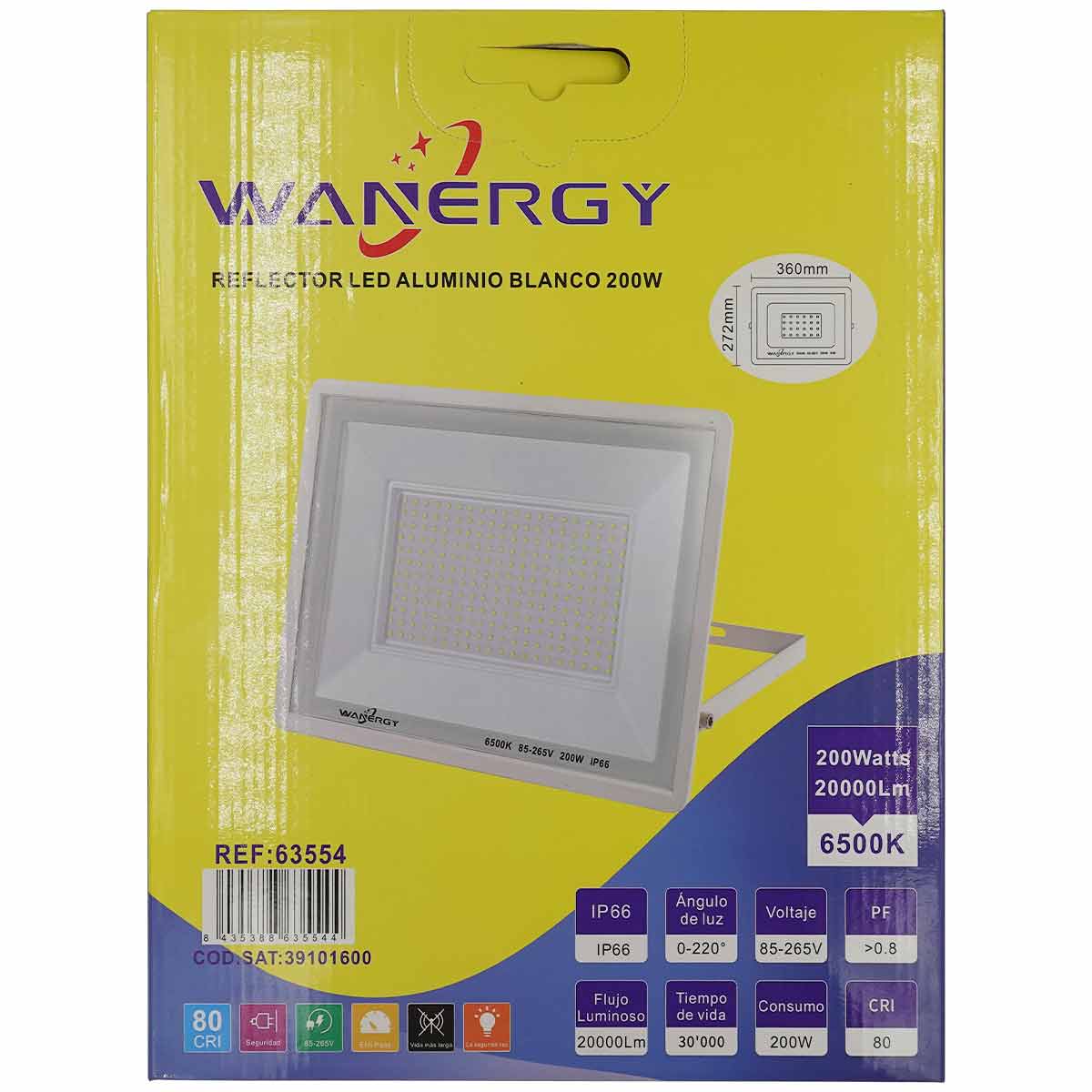 Lampara Reflector Led 200W Exterior 6500K IP66 Blanco