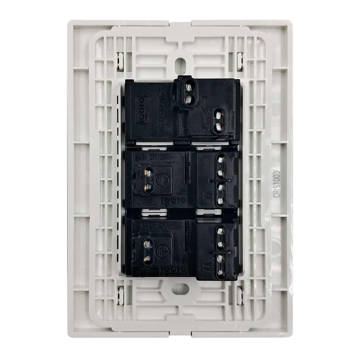 Placa Armada Cristal Con 1 Apagador Sencillo Y 2 Contactos de 1 Modulo Blanco Igoto