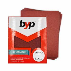 25 Pzs Lija Esmeril 9X11 Pulgadas Grano 80 BYP BYP Ferreabasto