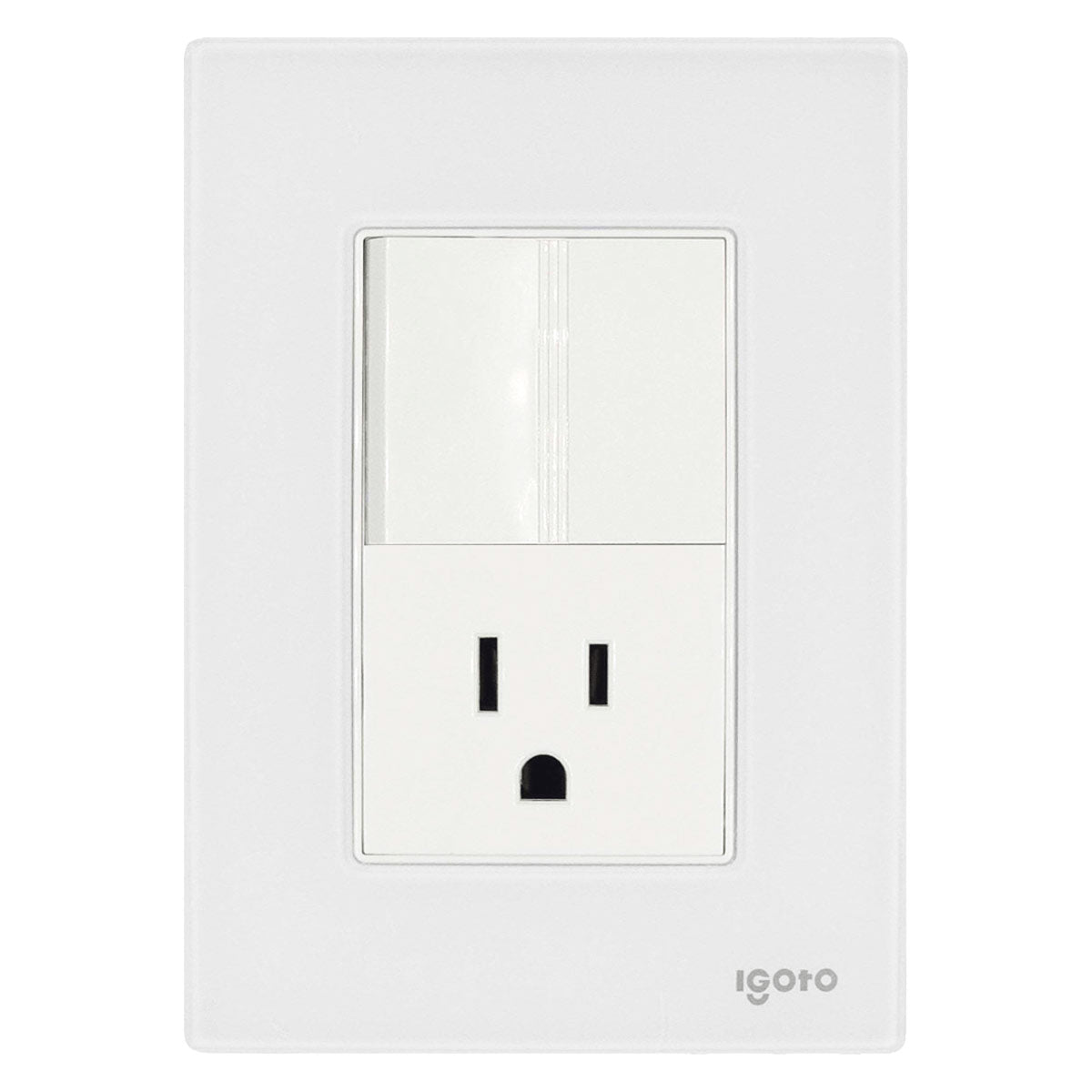 Placa Armada Cristal Con 1 Apagador Sencillo Y 1 Contacto de 1.5 Modulos Blanco Igoto