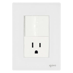 Placa Armada Cristal Con 1 Apagador Sencillo Y 1 Contacto de 1.5 Modulos Blanco Igoto