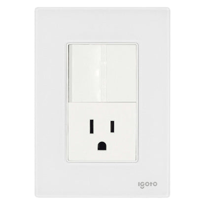 Placa Armada Cristal Con 1 Apagador Sencillo Y 1 Contacto de 1.5 Modulos Blanco Igoto