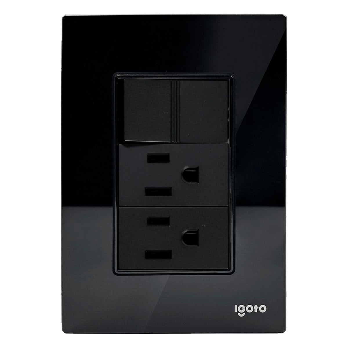 Placa Armada Cristal Con 1 Apagador Sencillo Y 2 Contactos de 1 Modulo Negro Igoto IGOTO Ferreabasto