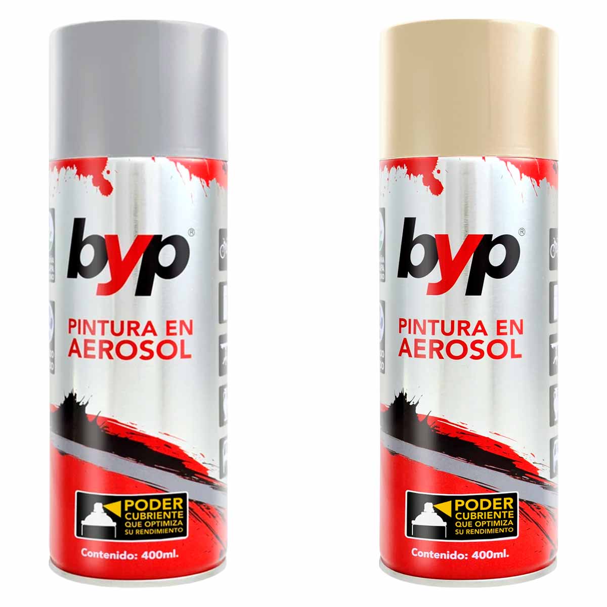 Pintura Aerosol Esmalte Metalicos Acero Y Oro Champagne 400ML BYP
