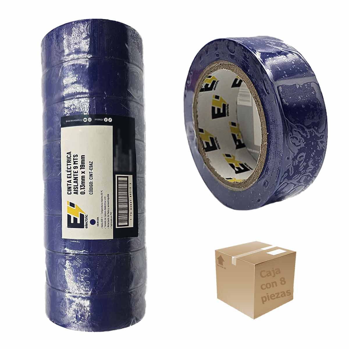 8 Pzs Cinta Aislante Electrica 9 Mts .13MM x 19MM Azul CNX Ferreabasto Ferreabasto