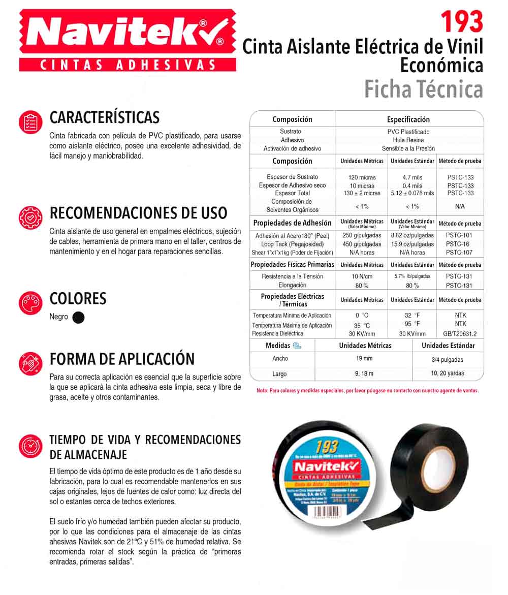Cinta Aislante Electrica Vinil Navitek 19mm x 18m 10 Piezas NAVITEK Ferreabasto