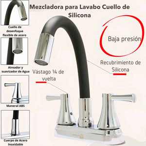 Mezcladora Para Lavabo 4" Con Cubierta Y Manerales Cuerpo Acero Inoxidable Roalflux