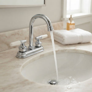 Mezcladora Para Lavabo 4" Cuello De Acero Inoxidable Con Cubierta Y Manerales De ABS Roalflux