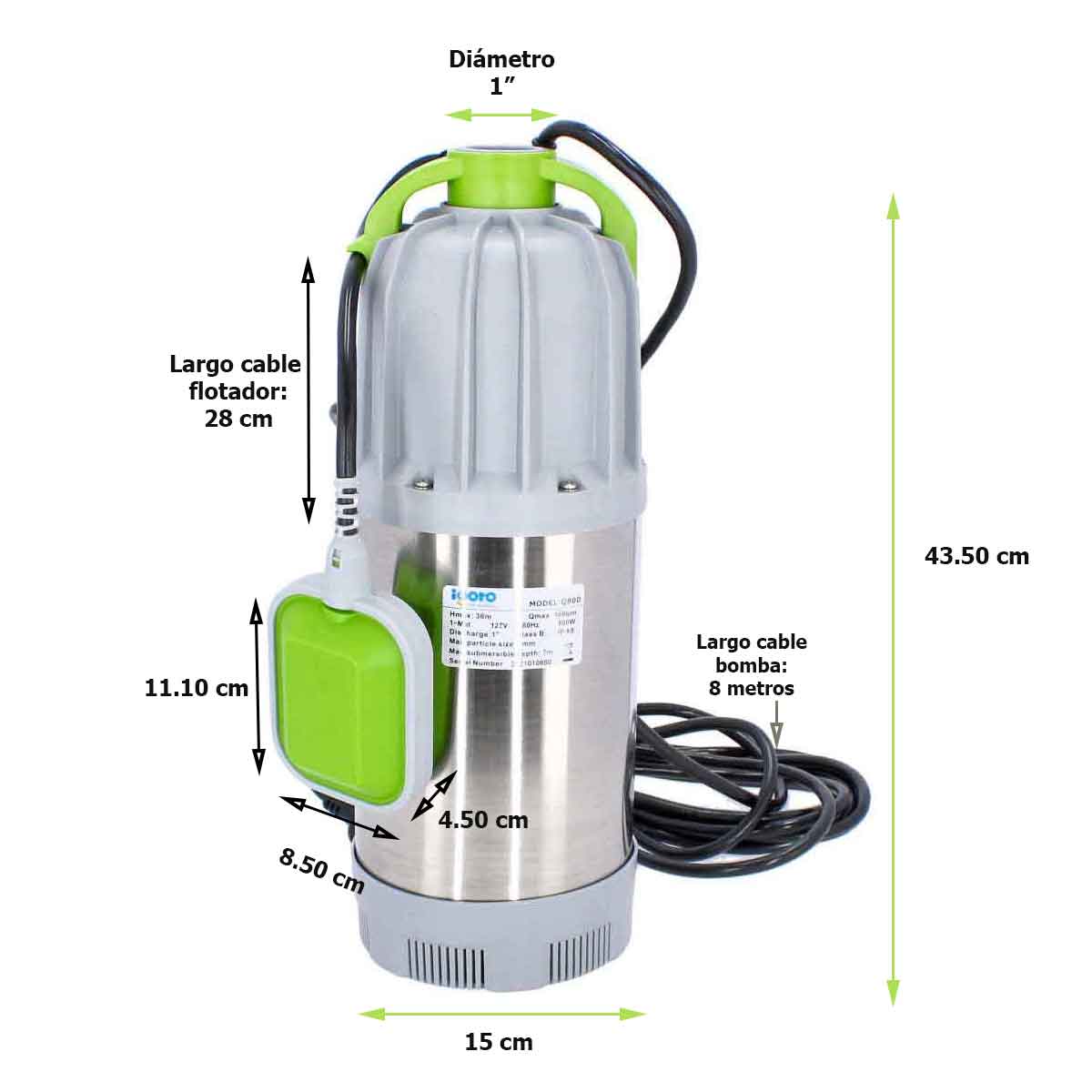 Bomba Sumergible 1 1/3Hp Acero Inoxidable Con Flotador Igoto IGOTO PUMPS Ferreabasto