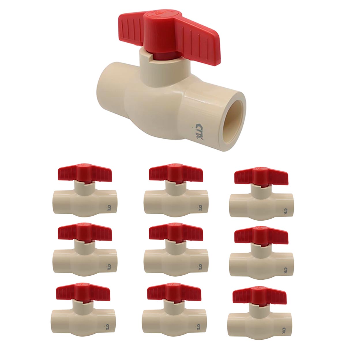 10Pzs Valvula Esferica 3/4 Pulg CPVC C/Palanca Para Cementar