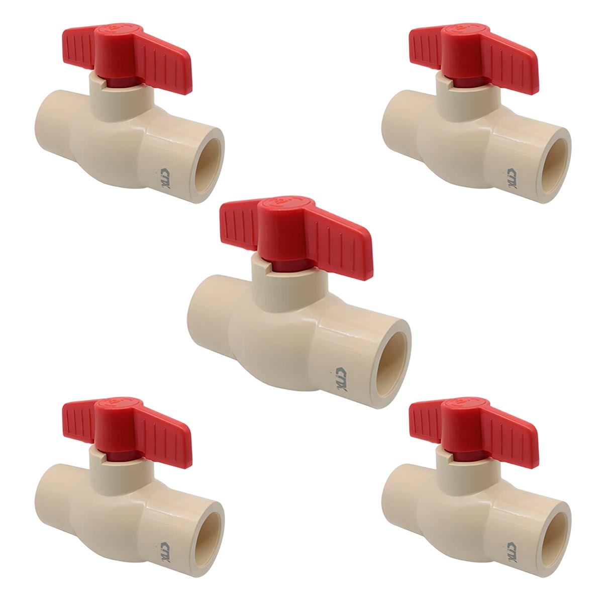 5 Pzs Valvula Esferica 3/4 Pulg CPVC C/Palanca Para Cementar