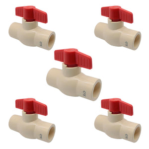 5 Pzs Valvula Esferica 3/4 Pulg CPVC C/Palanca Para Cementar