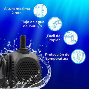 Bomba De Agua Sumergible 25W 1500l/h Fuente Acuario Pecera