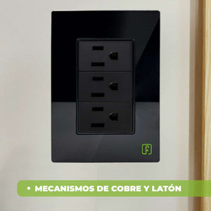Placa Armada Cristal Con 3 Contactos Sencillos de 1 Modulo Negro Igoto