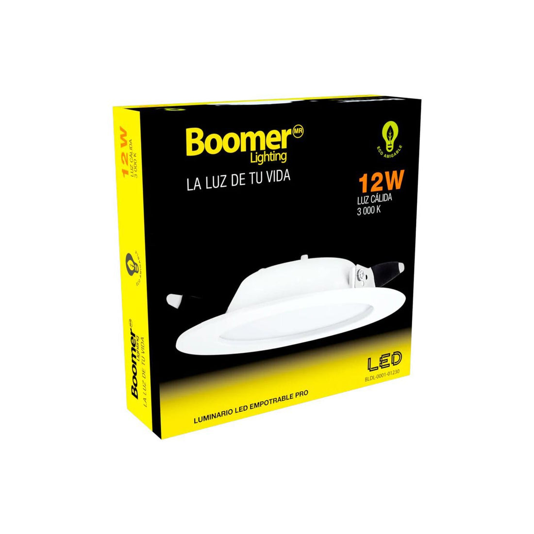 luminario led empotrable pro 12w blanco 3000k boomer empaque