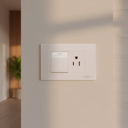 Placa Armada Con 1 Apagador Sencillo y 1 Contacto De 1.5 Modulos Blanco WANERGY Ferreabasto