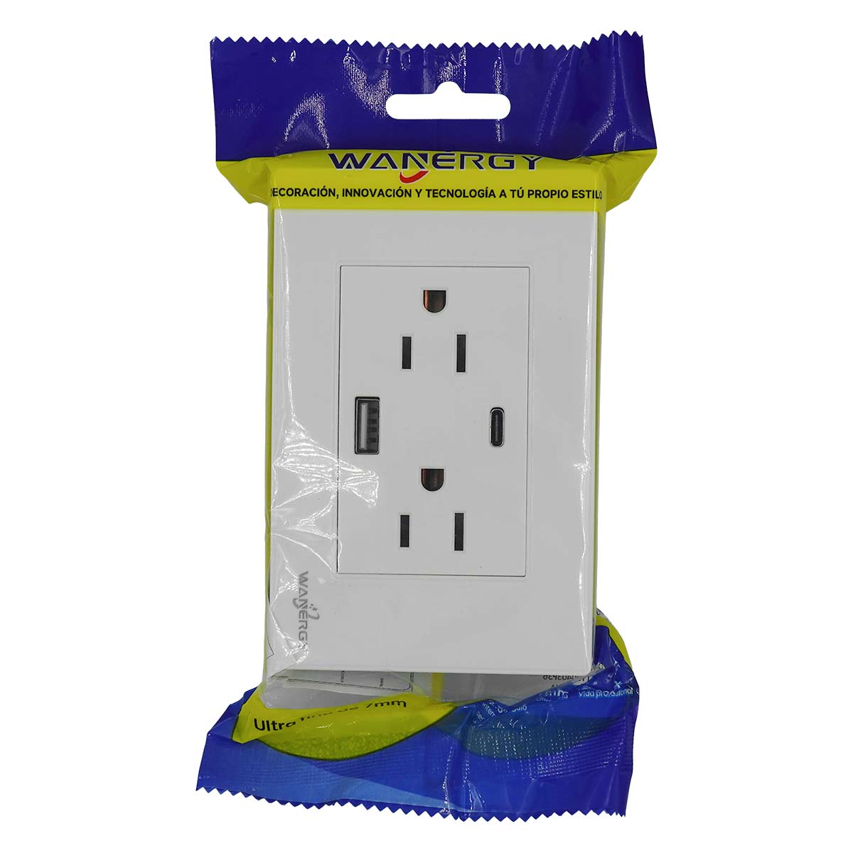 Placa Armada Con 2 Contactos Y Entrada De USB Y Tipo C Blanco WANERGY Ferreabasto