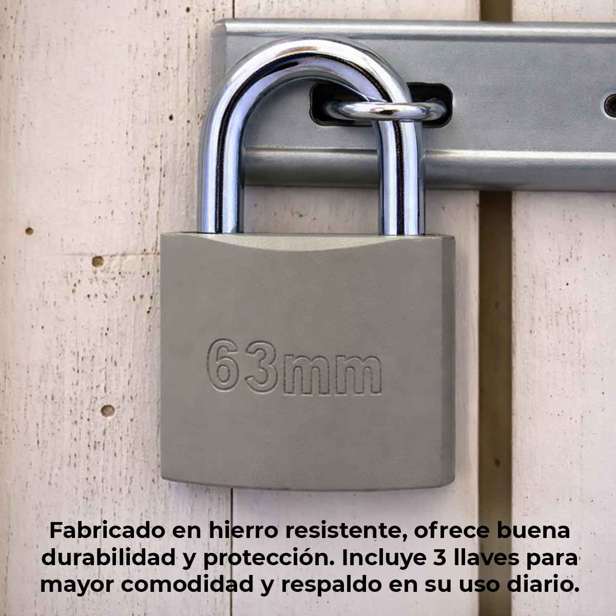 Candado De Hierro 63mm Gancho Corto Seguridad 3 Llaves