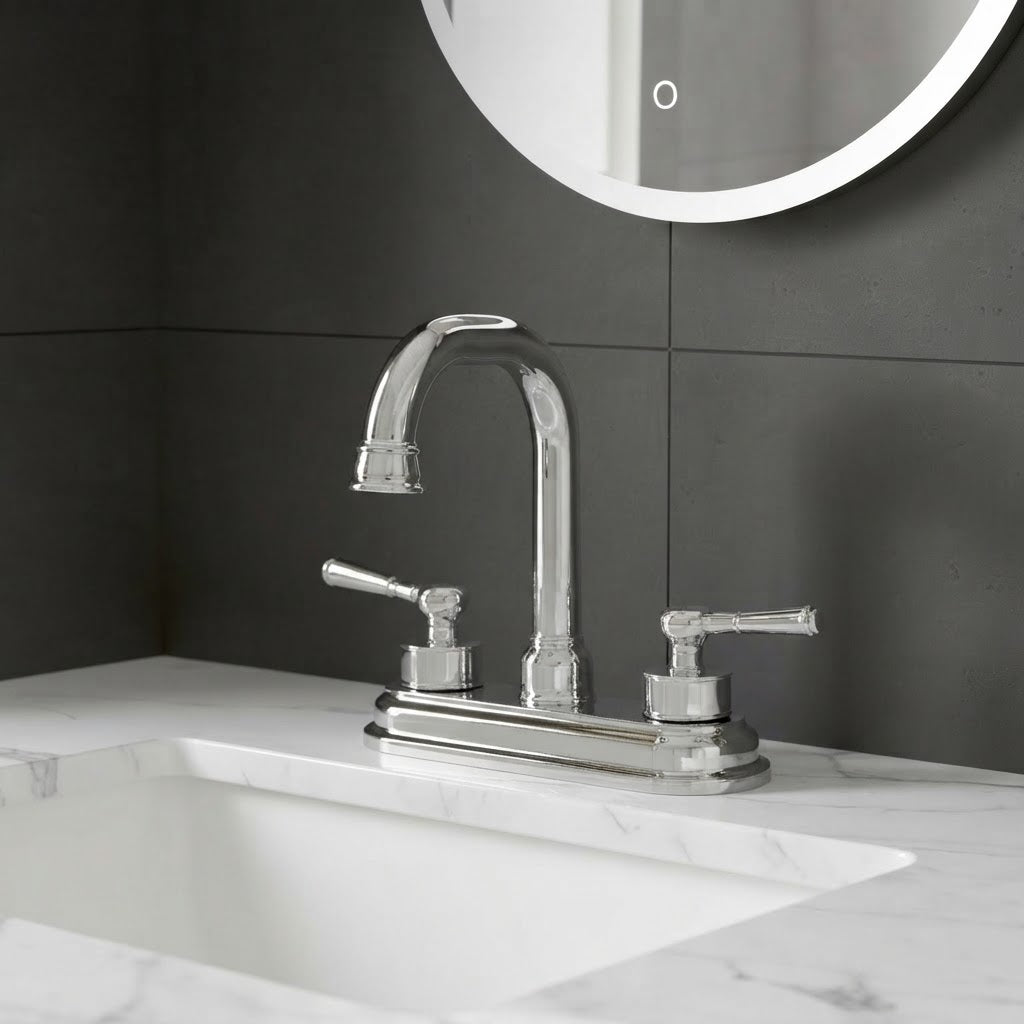 Mezcladora Para Lavabo Con Cubierta Y Manerales De ABS 4" Cuello Acero Inoxidable Roalflux