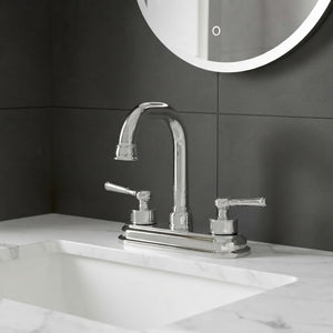 Mezcladora Para Lavabo Con Cubierta Y Manerales De ABS 4" Cuello Acero Inoxidable Roalflux