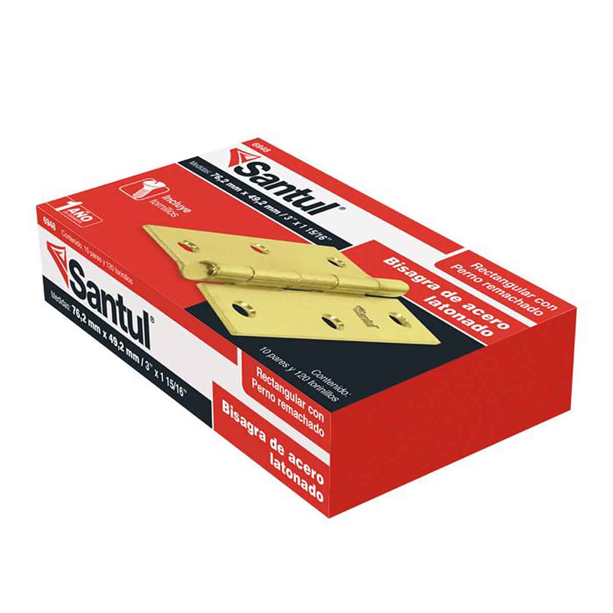 Pack 3 Bisagra Rectangular Cabeza Plana Acero 3" x 1 15/16" SANTUL Ferreabasto