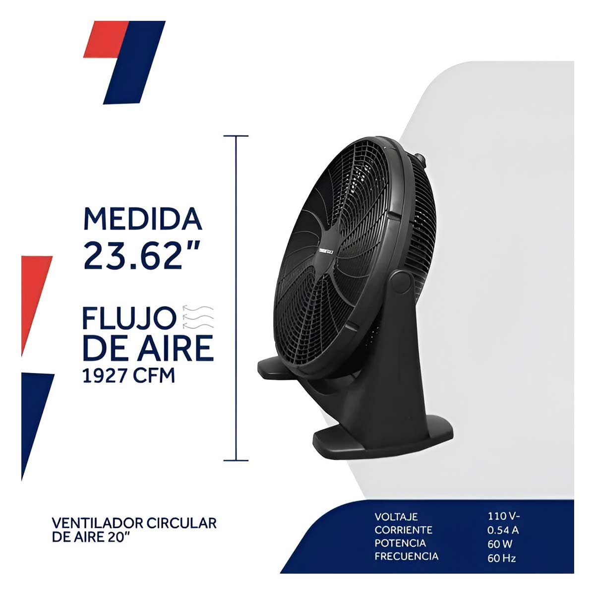 Ventilador Circular 20 Pulgadas De Piso Inclinación 3 Velocidades 5 Aspas