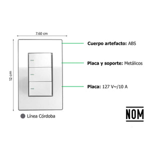 Placa Armada Apagador Triple Sanelec 4634 Cordoba Acero Inoxidable SANELEC Ferreabasto