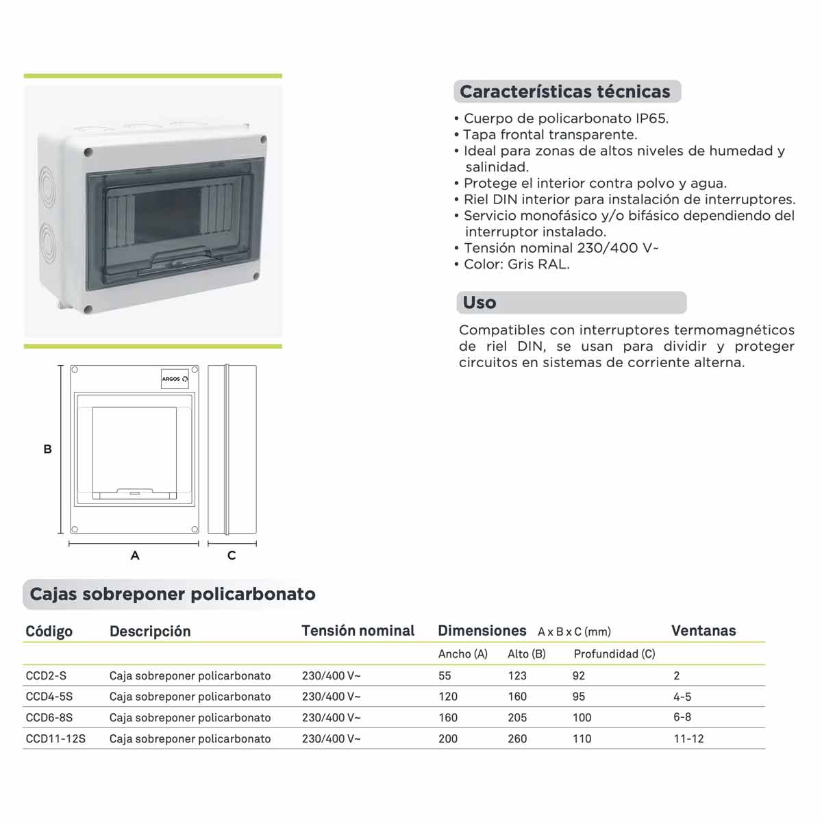 Caja Sobreponer Riel Policarbonato 4-5 Ventanas 240V 100A 60Hz