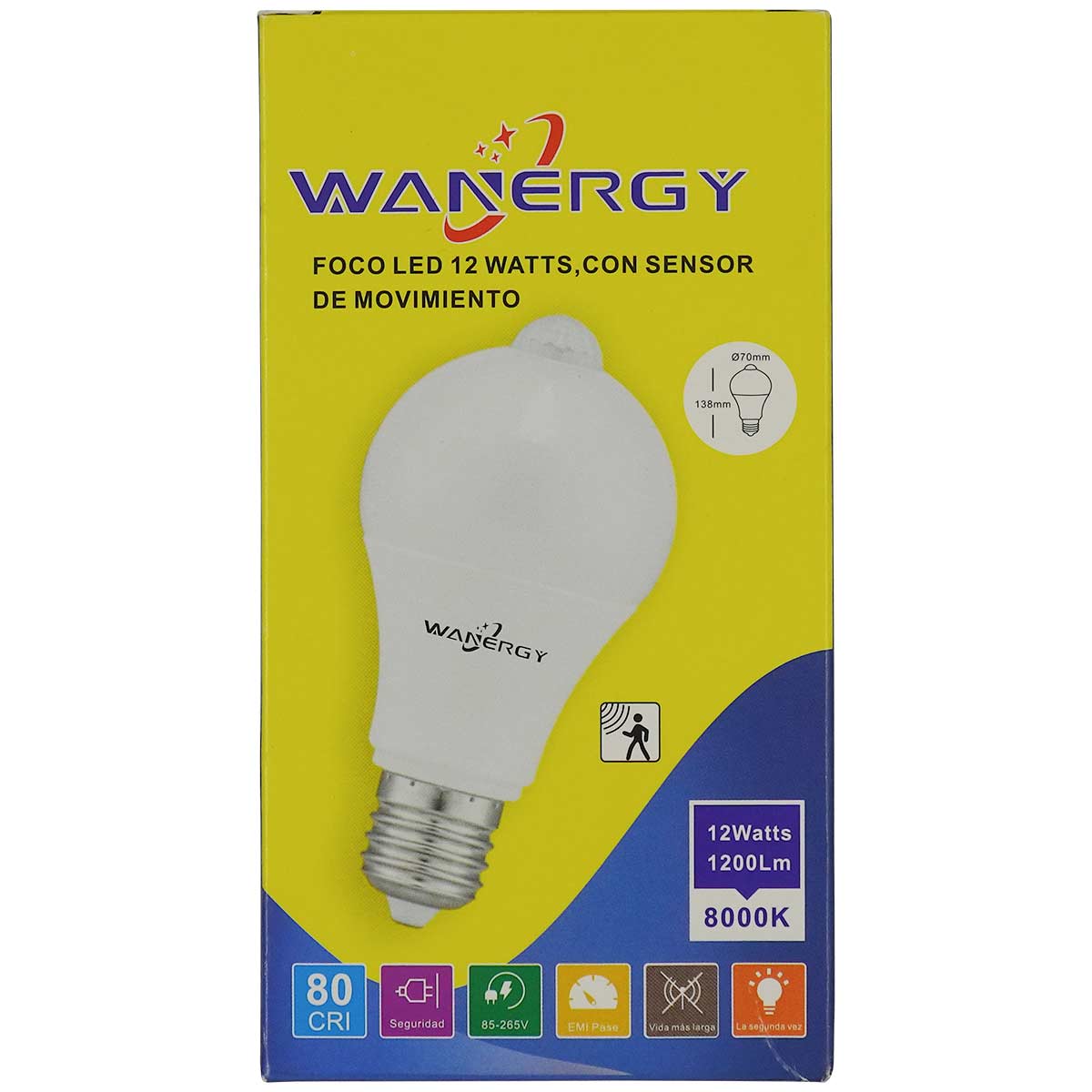 Foco Led Ahorrador Con Sensor De Movimiento 12W Luz Fria