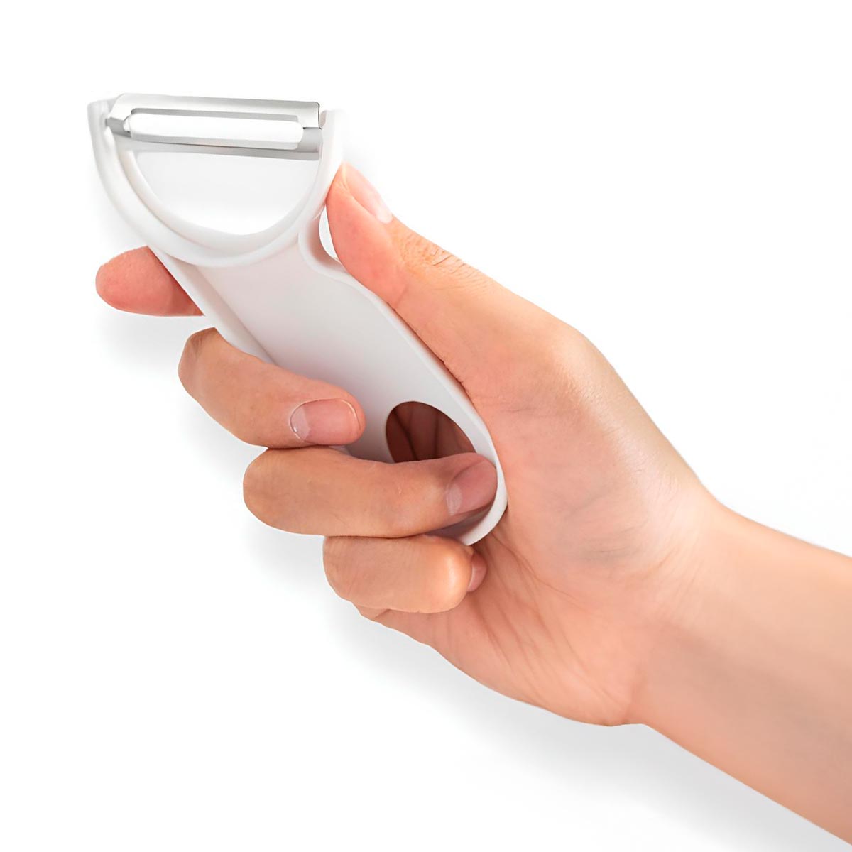 Pelador Angular De Acero Inoxidable Mango De Plastico Blanco