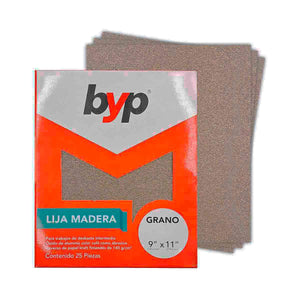 25 Pzs Lija De Madera 9X11 Pulgadas Grano 150 BYP BYP Ferreabasto