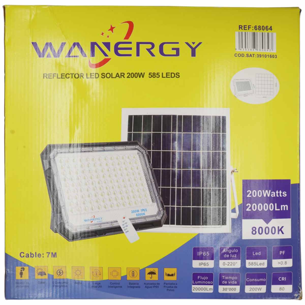Lampara Reflector LED Solar Con Panel 200W 8000K Wanergy