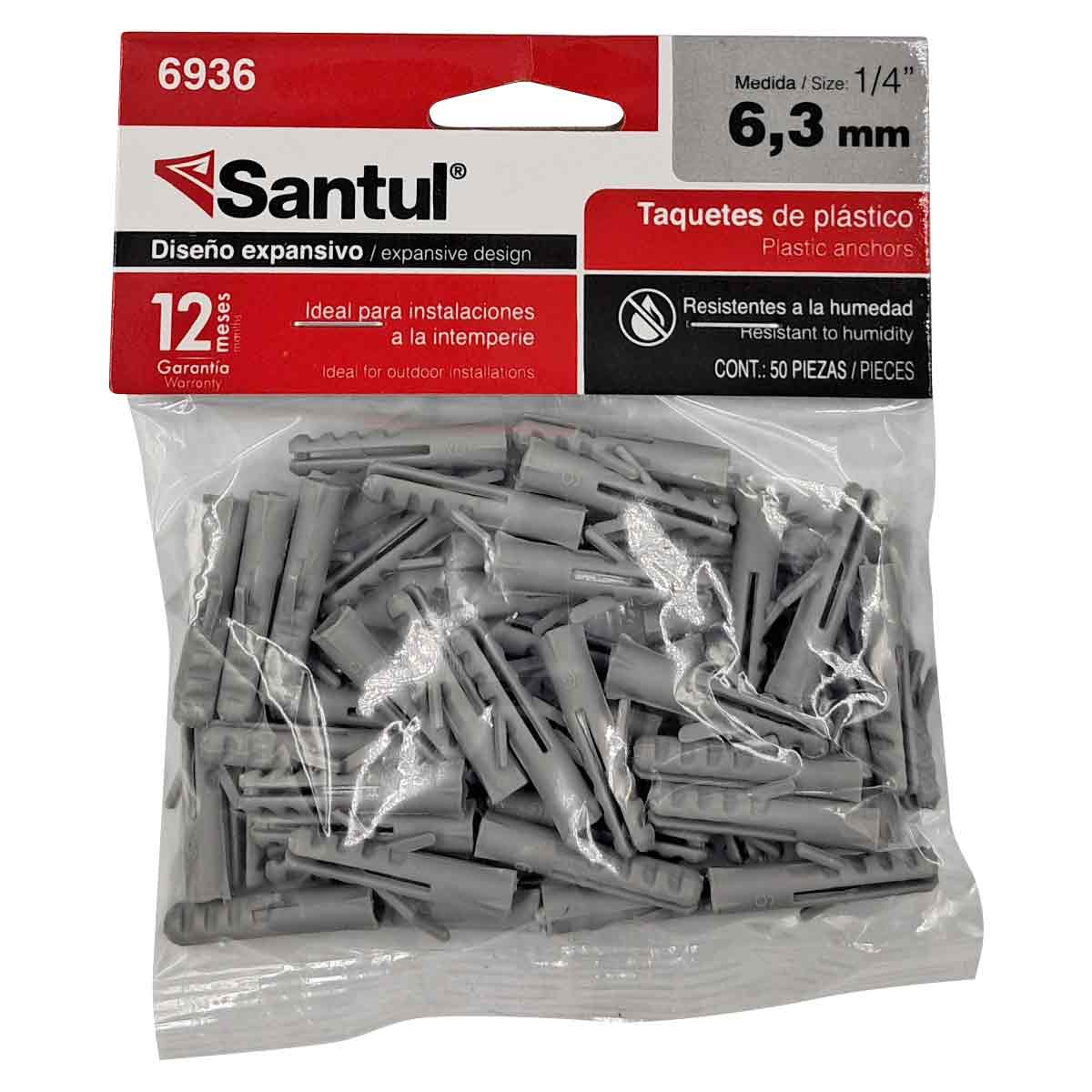 Bolsa Con 50 Pzs Taquete De Plastico Expansivo 1/4 Pulg