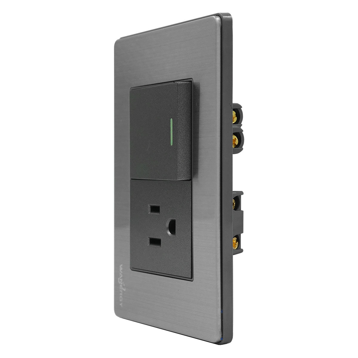 Placa Armada Con 1 Apagador Sencillo Y 1 Contacto De 1.5 Modulos Acero Inox