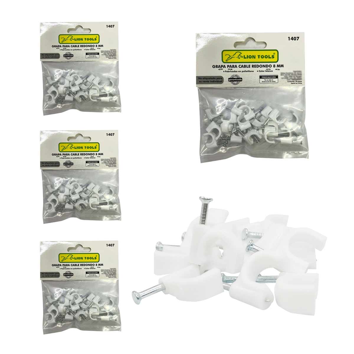 Grapa Para Cable Redondo 8mm Color Blanco 100 Pzs
