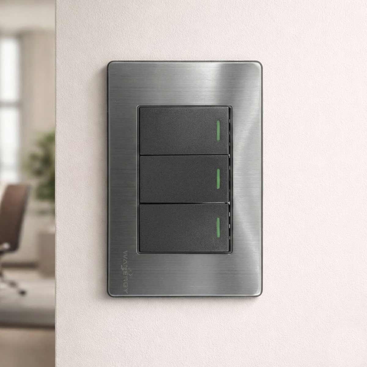 Placa Armada 3 Apagadores Sencillos De 1 Modulo Acero Inox