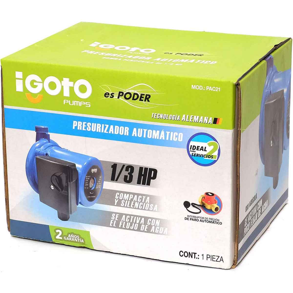 Bomba Presurizador Igoto Pac21 2 Servicios 1/3v Hp 127V IGOTO BOMBAS Ferreabasto