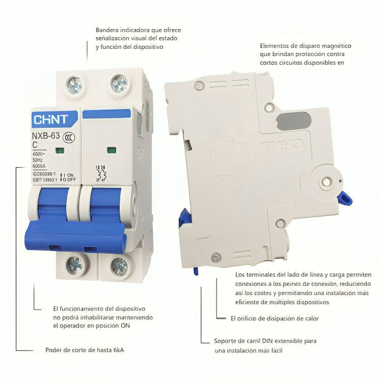 Pastilla Interruptor Termomagnetico 2x10A Riel Din C 6Ka Chint CHINT Ferreabasto