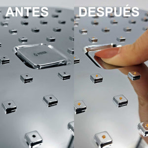 regadera cuadrada con boton de anti sarro limpieza