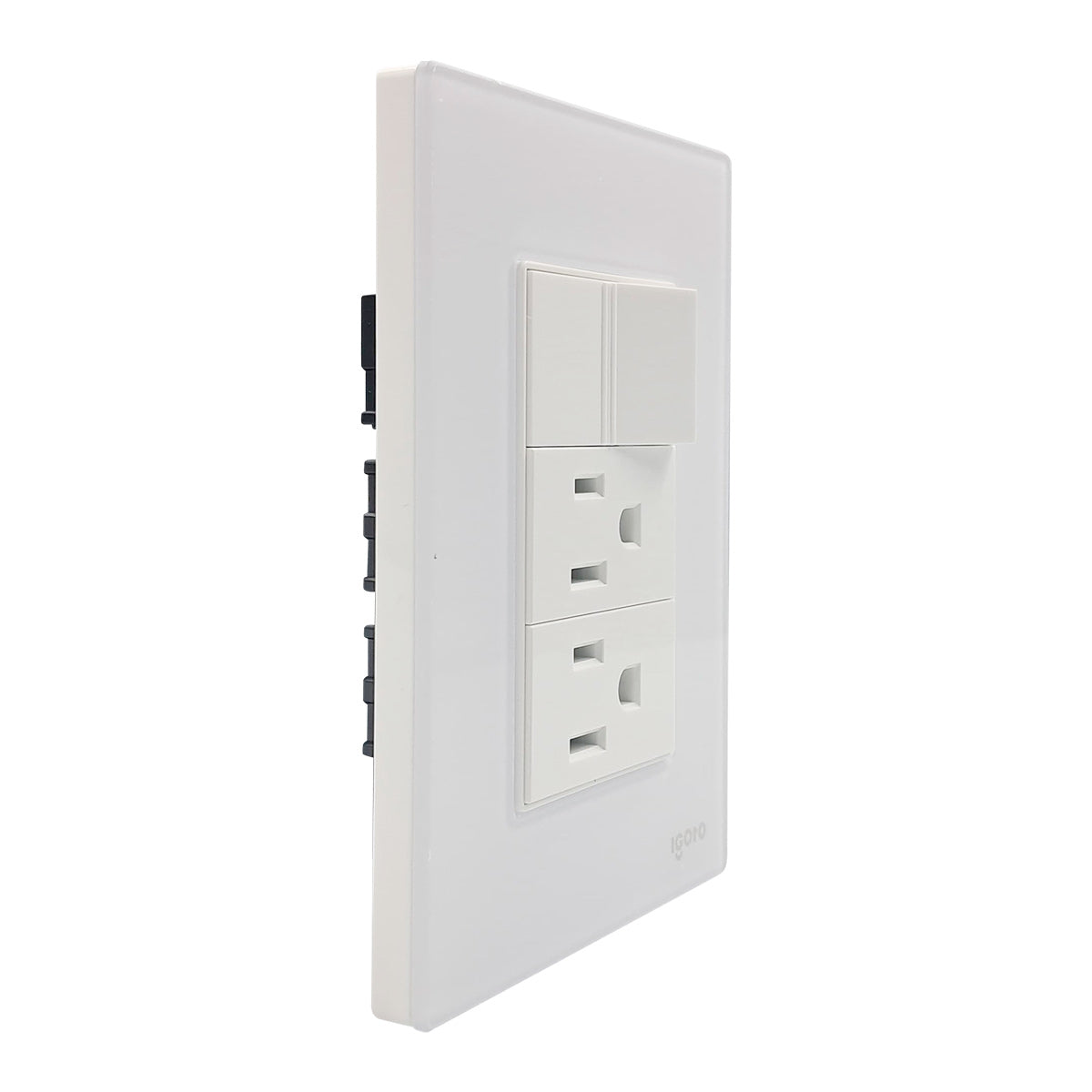 Placa Armada Cristal Con 1 Apagador Sencillo Y 2 Contactos de 1 Modulo Blanco Igoto