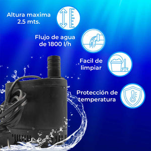 Bomba De Agua Sumergible 45W 1800l/h Fuente Acuario Pecera