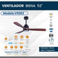 Ventilador De Techo Decorativo 52 Pulgadas Biena 35W Con Luz 3 Aspas Igoto