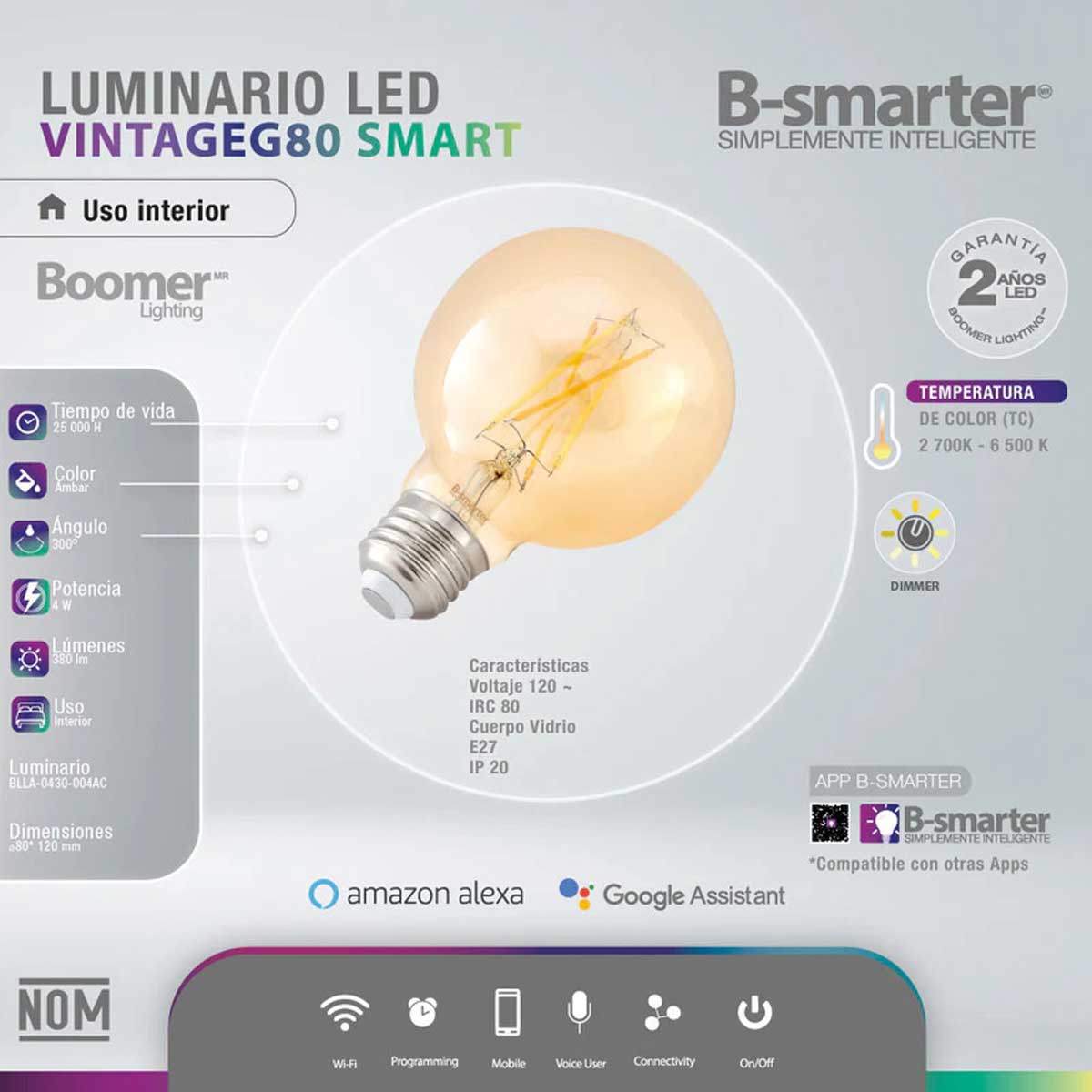 Foco Edison Vintage Retro Globo Led 4W G80 Dimeable Ambar