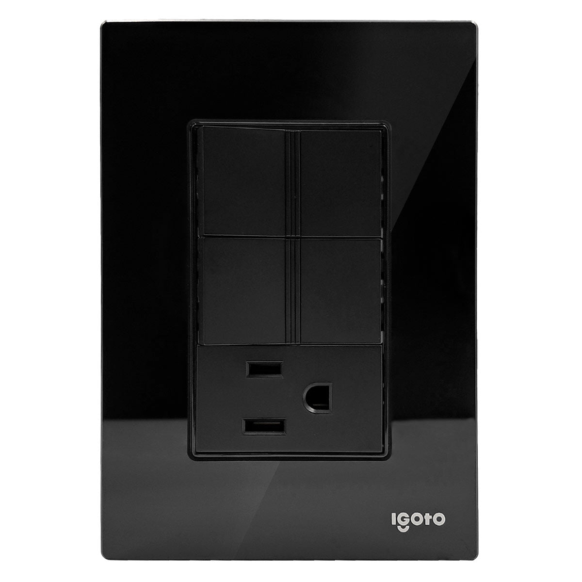 Placa Armada Cristal Con 2 Apagadores Sencillos Y 1 Contacto de 1 Modulo Negro Igoto IGOTO Ferreabasto