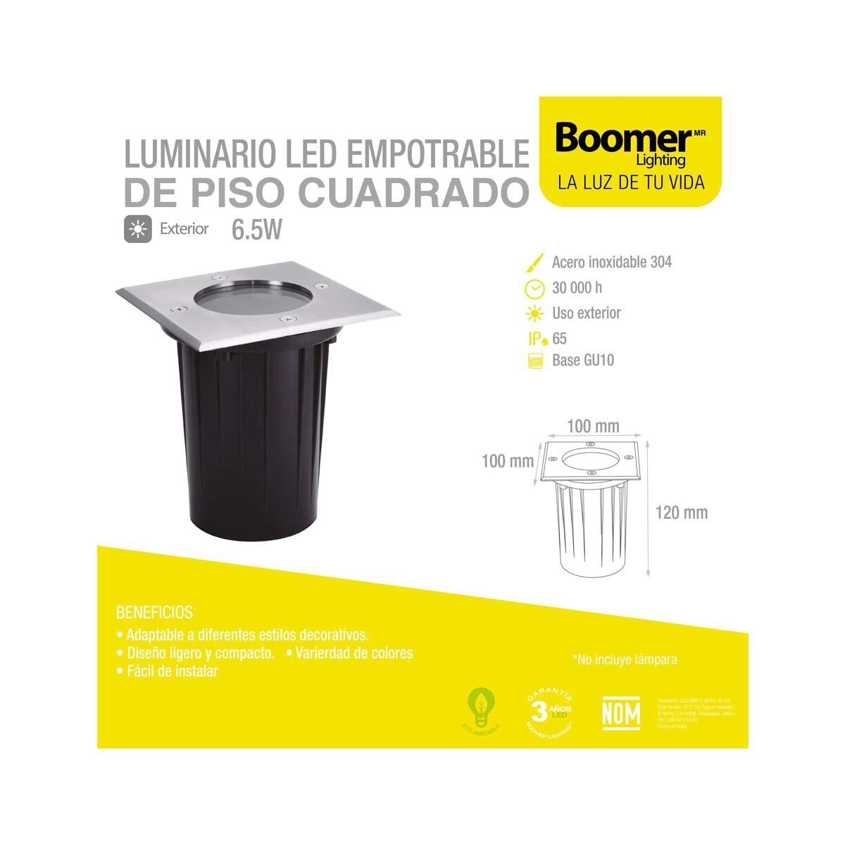 luminario led empotrable de piso cuadrado 1x6.5w ficha tecnica