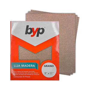 25 Pzs Lija De Madera 9X11 Pulgadas Grano 60 BYP BYP Ferreabasto
