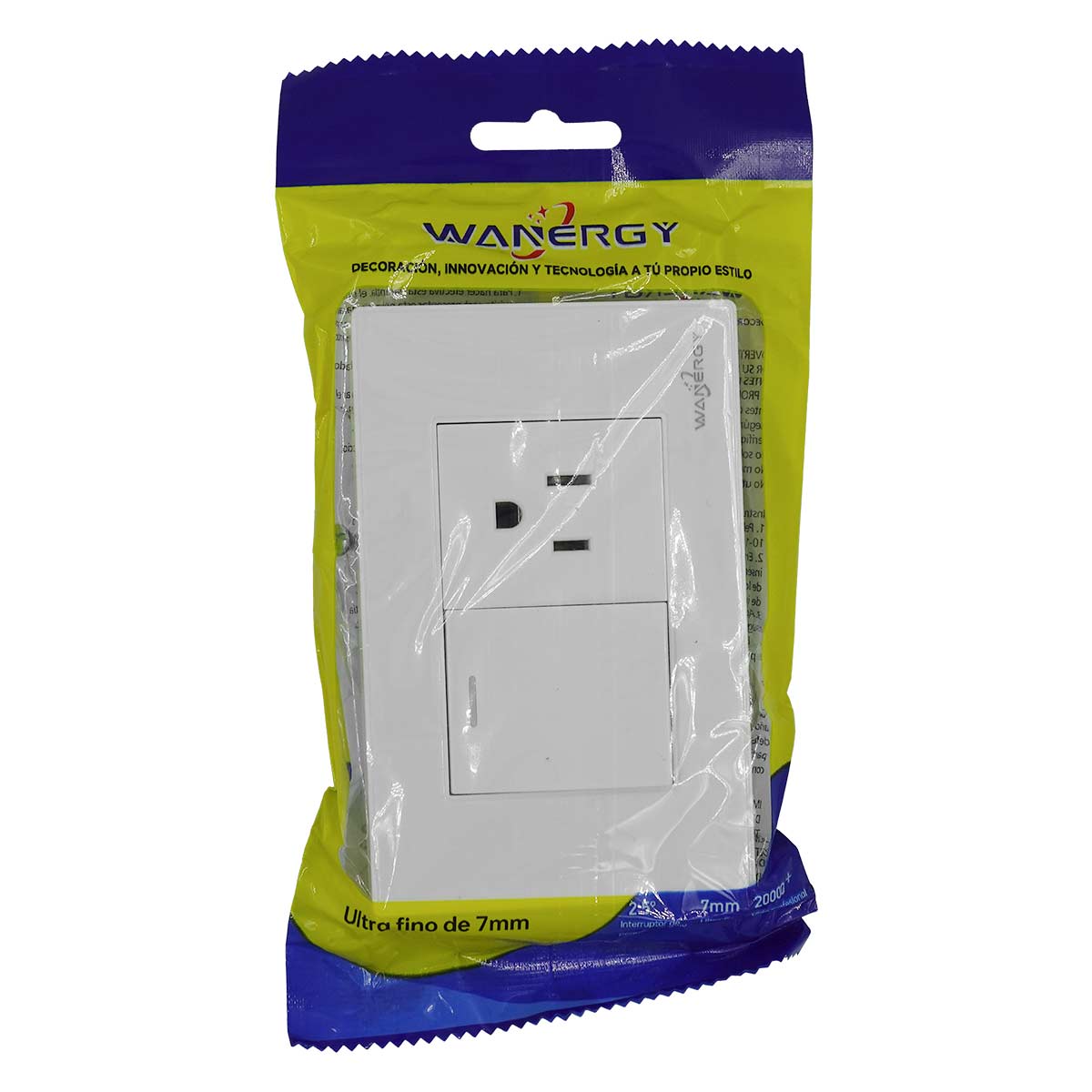 Placa Armada Con 1 Apagador Sencillo y 1 Contacto De 1.5 Modulos Blanco WANERGY Ferreabasto